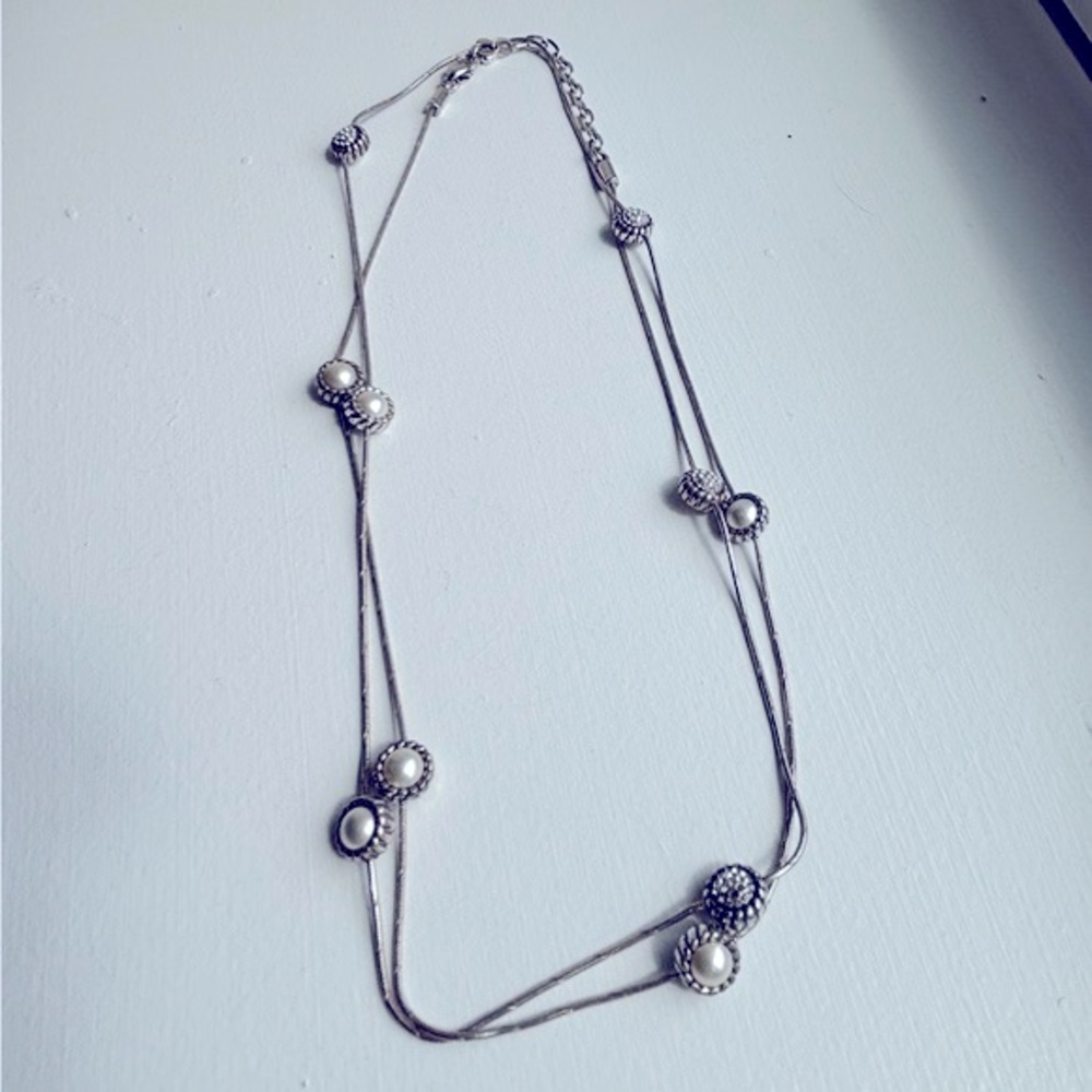 Brighton Twinkle Duet Long Necklace – Pearl & Swarovski Crystal Elegance